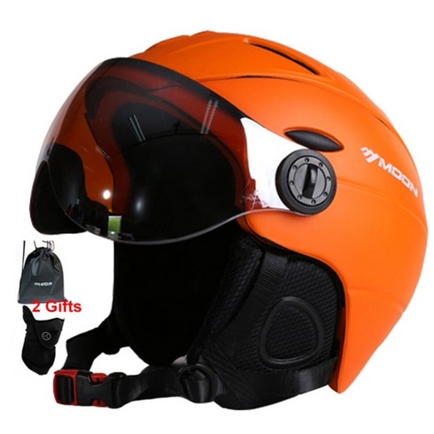 MOON Professional Half-covered Ski Helmet 일체형 스포츠 남자 여자 눈 스키 스노우 보드 헬멧 고글 포함, XL61-64cm, 협력사, 주황색
