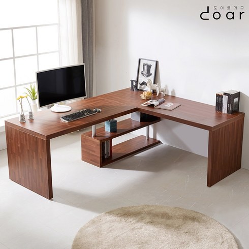 도아르 서재 넓고 긴 모서리 ㄱ자 코너 책상 2800, 멀바우