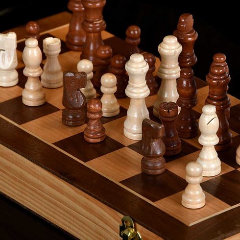 사려니몰 고급 원목 접이식 자석형 중형 체스 체스판 CHESS 보드 게임, 브라운