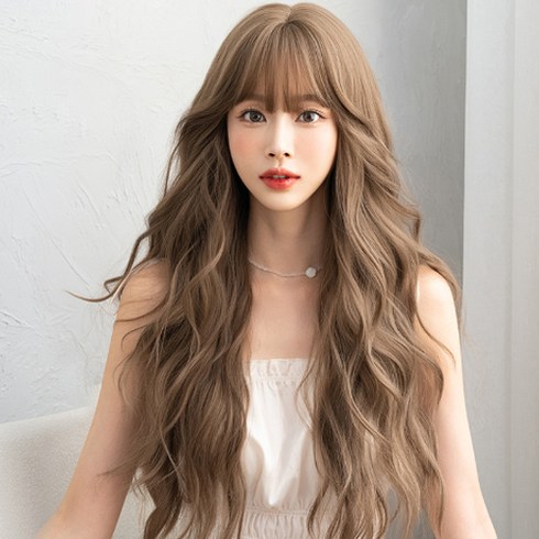 백금발 가발 롱 웨이브 펌 통가발 애쉬 그레이 핑크 가발, 1개, 11.TYPE_K