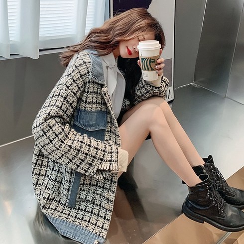 대박난박양 트위드 데님 자켓