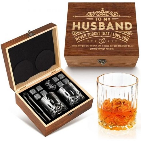 양주 디캔더 하이볼 얼음통 와인 그 기념일 결혼 선물 남자 남편 로맨틱 위스키 아버지들을 위한 크리스마스 발렌타인 박스와 스톤이 포함된, Husband, 1개