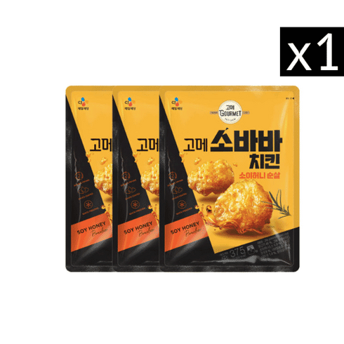 CJ 비비고 고메 소바바치킨 소이허니 순살 375G 3개