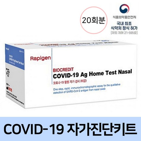 래피젠 코로나 자가진단키트 20회분 식약처 허가 국산 항원 홈 테스트기 검사 세트 COVID-19 at home test kit, 2개, 2개