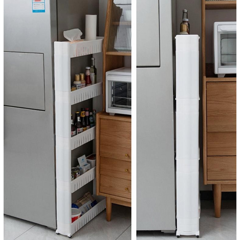 클릭홈 이동식 틈새 선반 수납 수납장 욕실 침대 거실 수납함 장 3단, 화이트4단