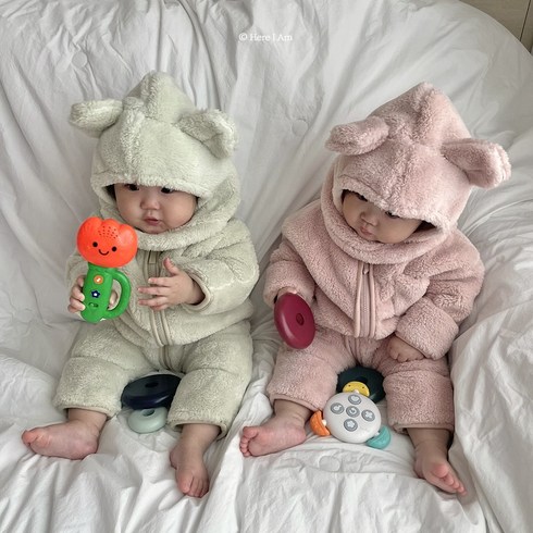 바로배송 베베 킨더베이비슈트 2022 히얼아이엠 킨더후리스 겨울 베이비 아기 후리스 우주복