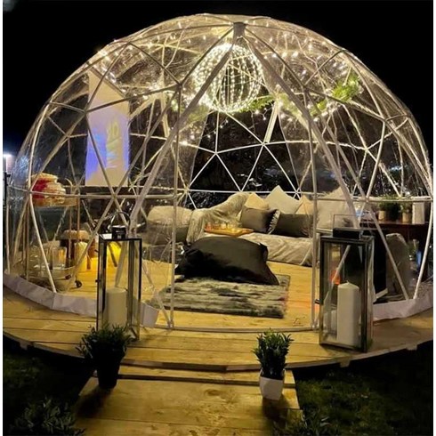 투명 돔하우스 조립식 썬룸 야외 오두막 방갈로 쉼터, 오프화이트 직경 3.6m