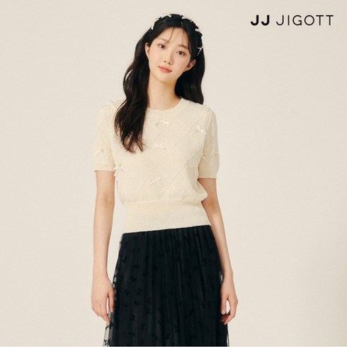 지고트 - JJ지고트 (JJ지고트) 리본 스팽글 크롭 풀오버 니트 GP5P1POP11