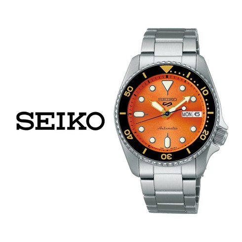 세이코nh35 - 세이코 SEIKO 5 스포츠 오토매틱 다이버 오렌지 남성 메탈 손목시계 SRPK35K1