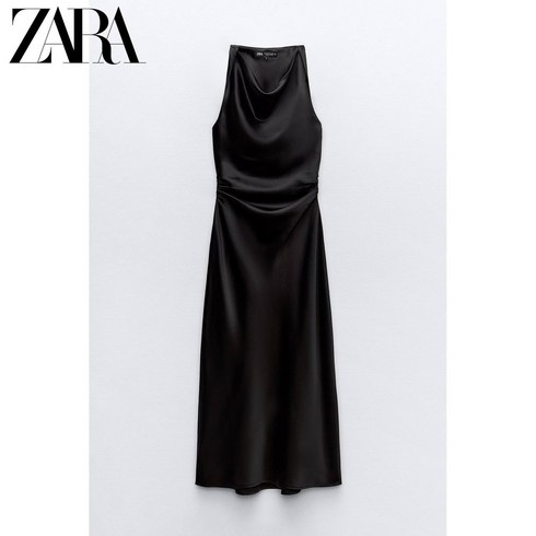 블랙 실크 새틴 민소매 미디 원피스 ZARA 자라 여성 봄 가을 8372090