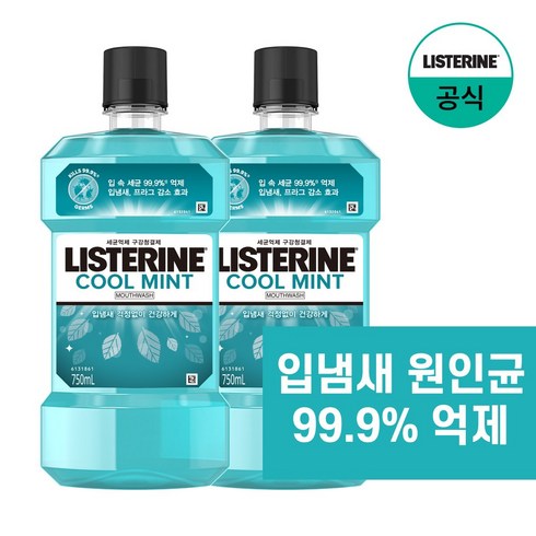 리스테린 쿨민트 구강청결제, 750ml, 2개