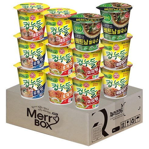 메리박스 컵누들 6종 12개세트(매콤한맛x2+우동맛x2+매콤찜닭x2+로제맛x2+베트남x2+마라탕x2), 1세트