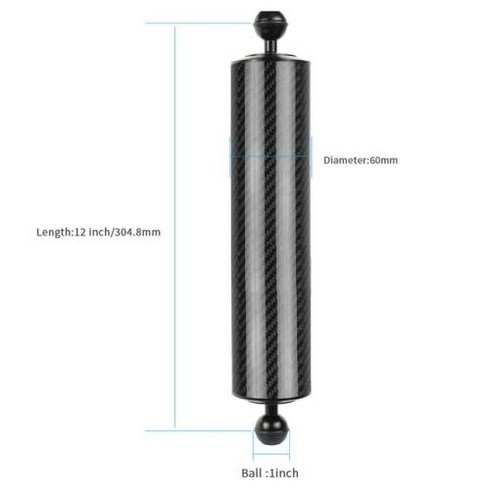 부력암 - 바디캠 액션캠 탄소 섬유 확장 트레이 암 플로트 부력 수생 듀얼 볼 SLR 카메라 다이빙 고프로 yi EKEN DJI OSMO 액션, 12inch D60mm Black_다이빙 및 스노클링, 27) 12inch black  BGNING logo