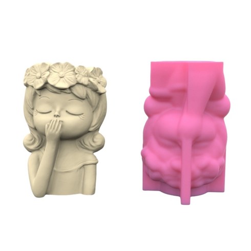 2023년 가성비 최고 콘크리트화분 - 소녀 석고 실리콘 곰팡이 DIY 다육 식물 콘크리트 화분 꽃병 석고 시멘트 곰팡이 곰팡이 캔들 홀더 곰팡이