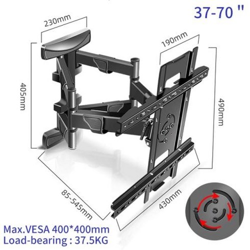 HILLPORT - HILLPORT-32-90 인치 TV 벽걸이 브래킷 각도 조절 가능 3/6 암 강력한 기울기 스탠드 최대 75kg VESA 100x100 ~ 600x500 DY5590, 2) DY3770