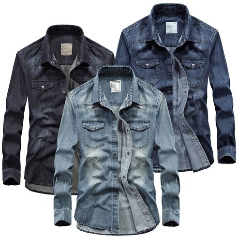 2023년 가성비 최고 남자청남방 - 제이피엠 남자 남성 봄 가을 긴팔 데님셔츠 스냅 청남방 똑딱이 레이어드셔츠 DE03 국내발송! 당일출고!