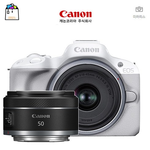 캐논정품 EOS R50+RF-S 18-45MM KIT+RF 50MM F1.8 STM 더블렌즈패키지(랜덤박스행사중)-화이트-WSL