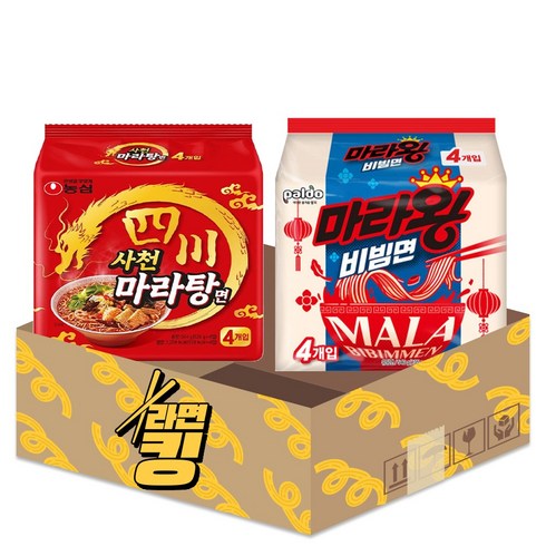 농심사천마라탕면 - 라면킹 농심 사천 마라탕면 126g 4봉 x 팔도 마라왕 비빔면 135g 4봉, 4개