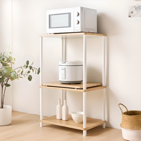 가구레시피 국내생산 조립식 스마트 렌지대 선반, 오크화이트, 3단