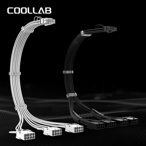 쿨랩 12VHPWR 16핀 슬리빙케이블 변환케이블 화이트 0.3m, 3구 블랙, 30cm, 1개