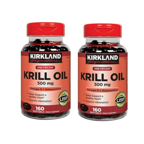 Kirkland Signature 미국직배송 커크랜드 남극 크릴오일 500mg 인지질 200mg 160소프트젤 정품, 160정, 2개