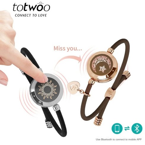 커플진동팔찌 TOTWOO 커플팔찌 Totwoo 장거리 터치 라이트 업 및 진동 커플용 관계 스마트 태양 달 사랑 팔찌