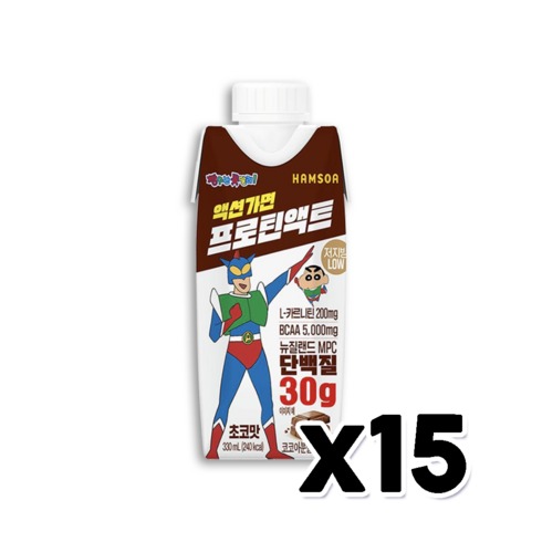 짱구 액션가면 프로틴액트 초코맛 단백질음료 330ml x 15개, 단품