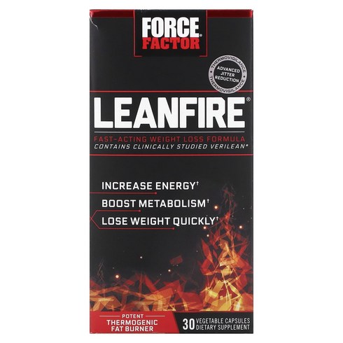 포스 팩터 Force Factor LeanFire 속효성 체중 감량 감소 포뮬라 베지 캡슐 30정, 상품, 1개