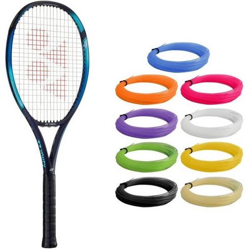 요넥스 이존 100 스카이블루 테니스 라켓 (7th Gen) - 스트렁 with Synthetic Gut String in Your Choice of Colors 16x19 Pat, Orange String, 4 1/4(G2)" Grip