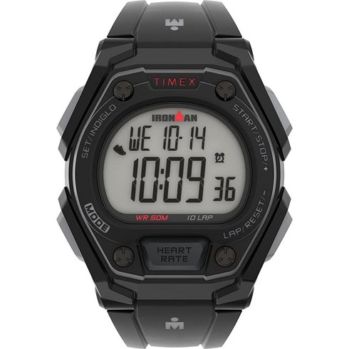 Timex 남성 아이언맨 클래식 43mm 시계 오렌지 악센트가 있는 블랙 스트랩 블랙/그레이. 크로노그래프 5055124171, Black/Red