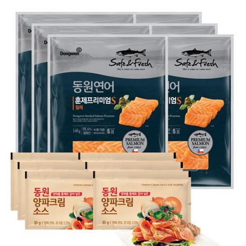 동원연어 훈제프리미엄 140g x 6개 + 양파소스 30g x 6개, 1세트, 1세트, 상세 설명 참조