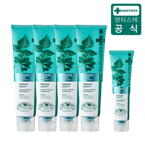 덴티스테 플러스화이트 뉴 브리즈민트 치약, 180g 4개+60g 1개, 160g, 4개