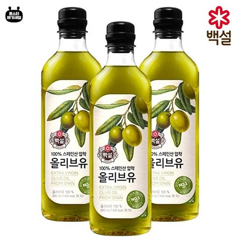 백설 압착 올리브유 900ml 3개, CJ 백설 압착 올리브유 900ml 3