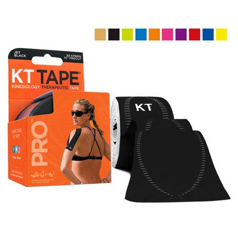 케이티 테이프 프로 스포츠 테이핑 키네시올로지 손목 무릎 어깨 근육 KT TAPE, 1개, 1개, 프로 Pre-Cut 블랙(00233)