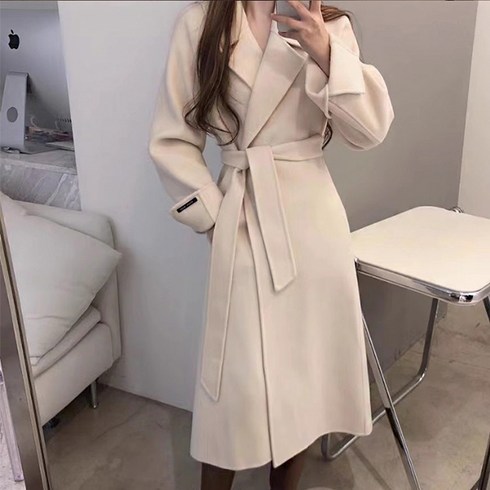 2023년 가성비 최고 노카라핸드메이드코트 - 발리걸 핸드메이드 카라 벨트 소매트임 롱 코트