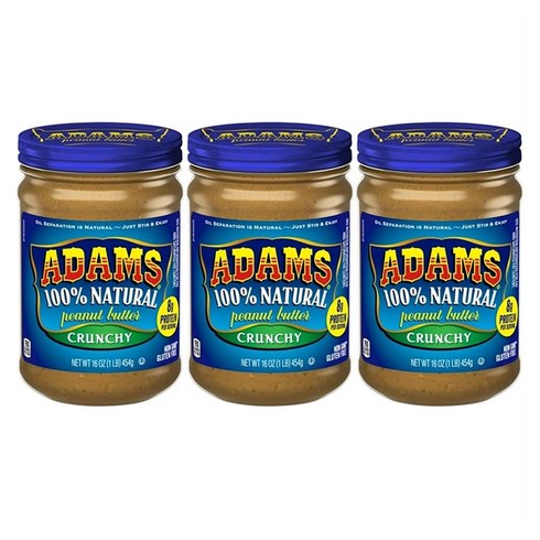 아담스 네추럴 크런치 피넛 버터 454g 3팩 Adams Natural Crunchy Peanut Butter 16-oz, 3개