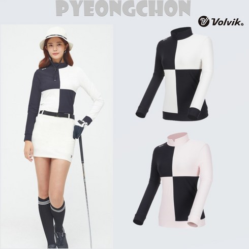 볼빅 여성용 골프 사각배색 하이넥 티셔츠 VLTSL905
