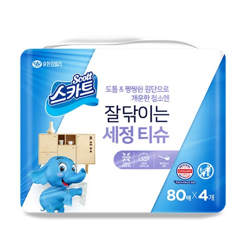 스카트 잘닦이는 세정티슈 80p, 4팩