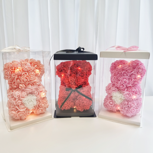 곰돌이꽃 로즈베어 LED전구 25cm 40cm졸업식 곰인형 여자친구 사랑고백 기념일 프러포즈 선물, 레드하트, 40cm