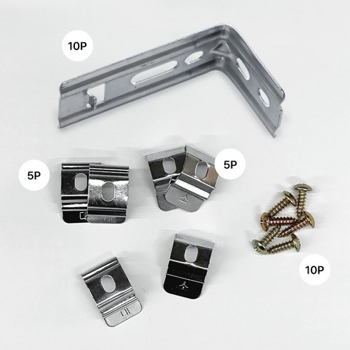 커튼레일브라켓 - 더원홈데코 커튼레일 부속세트 브라켓(대)5개+브라켓(소)5개+꺽쇠10개+목재피스10개, 1세트, 메탈