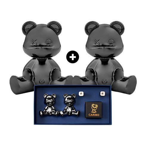 2개 1세트 카리보 허그베어 차량용카퍼퓸, 크롬 블랙(Chrome black), 클린 코튼(Clean cotton), 1개