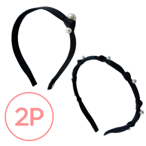 실크 진주 블랙 머리띠 2p