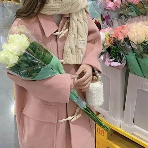 2023년 가성비 최고 톰보이떡볶이코트 - 여자 카라넥 떡볶이 코트 러블리 디자인 주머니 여성스러운 연분홍 코디 패션