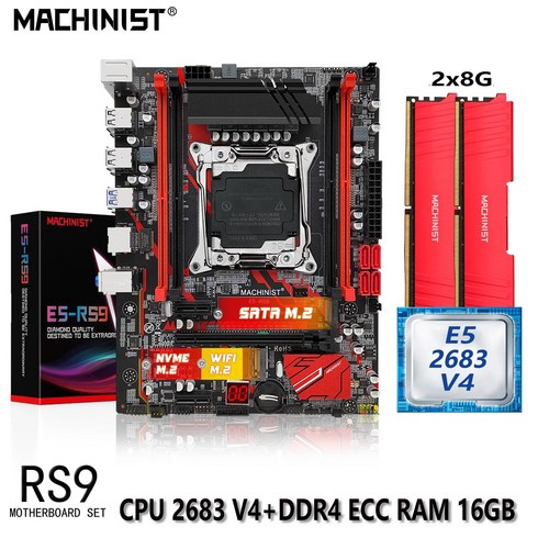 e5 2683v4 h97 보드 호환 - MACHINIST 마더보드 세트 LGA 2011-3 키트 Xeon E5 2683 V4 CPU 16G(2x8GB) DDR4 ECC RAM 메모리 Nvme M.2 Sata 3.0, 1)마더 보드 + CPU + RAM