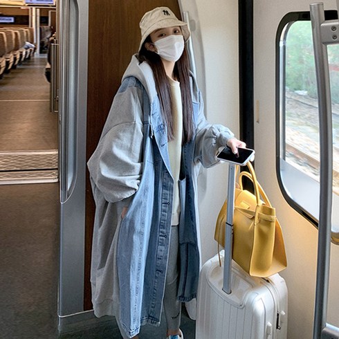 2023년 가성비 최고 여성롱야상 - 대박난박양 오버핏 후드 데님 롱자켓