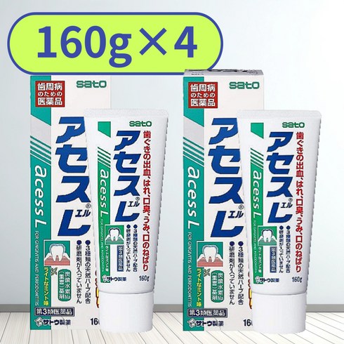 아세스치약 - 일본발송 사토 아세스 오리지날 160g 아세스L 아세스E 2개세트, 아세스 L 160g (그린), 4개