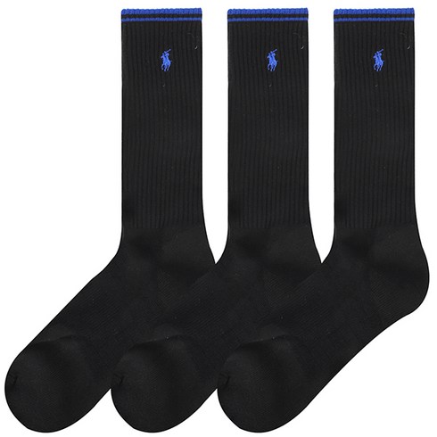 폴로 랄프로렌 남성 테크 크루 삭스 3팩 (821042PK-BLACK), 821042PK-BLACK, 1