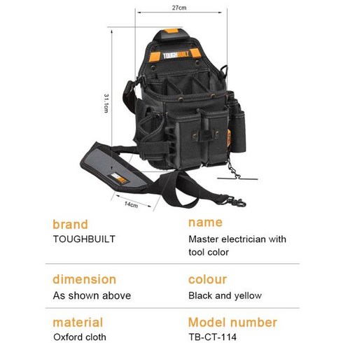 공수목 - TOUGHBUILT TB-CT-114 전기 기술자 파우치 및 숄더 스트랩 21 개의 포켓과 루프 편리하고 실용적인 견고, 01 TB-CT-114_01 CHINA