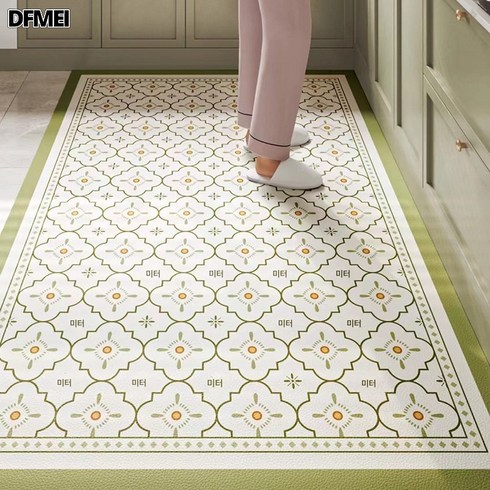 북유럽 가죽 주방 매트 심플 스크럽 워셔 발판 가정용 커팅 가능 방수 오일 미끄럼 방지 매트, 녹색, 60*90cm(가죽)