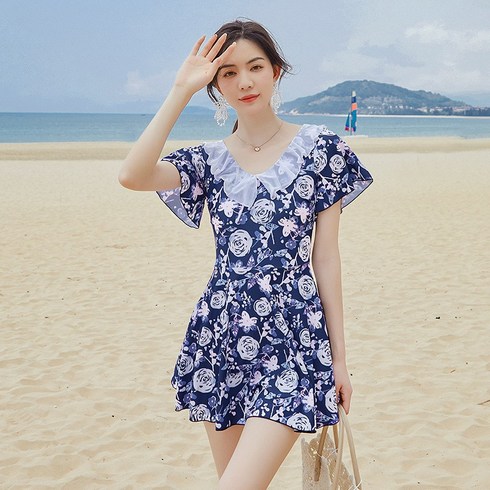 배럴수영복 - ANYOU 여성 배럴수영복 수영복 여성 비치웨어 빅사이즈수영복 원피스수영복 비치원피스 체형커버수영복, 푸른 색